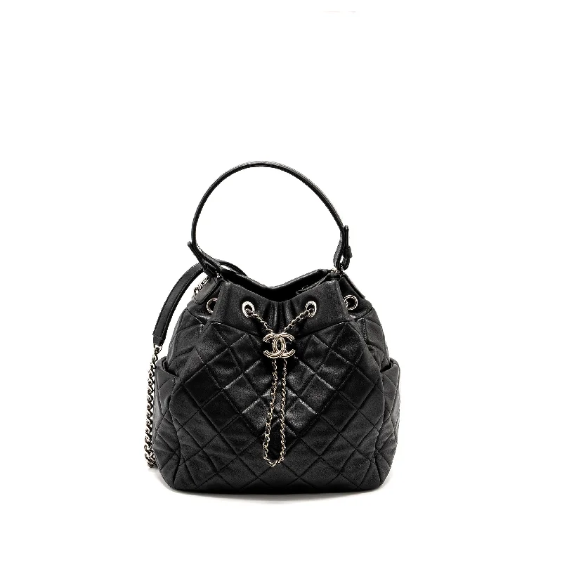 Chanel bags for retirees' leisurely walksChanel CC Chain Drawstring Bucket Bag Lambskin Black SHW