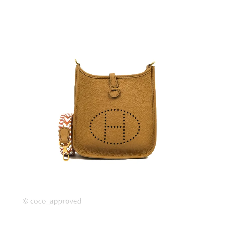 Hermès Evelyne 35cm Dark Brown Canvas with Leather Trim Crossbody BagHermès Mini Evelyne 16 Biscuit 48 Clemence Gold Hardware