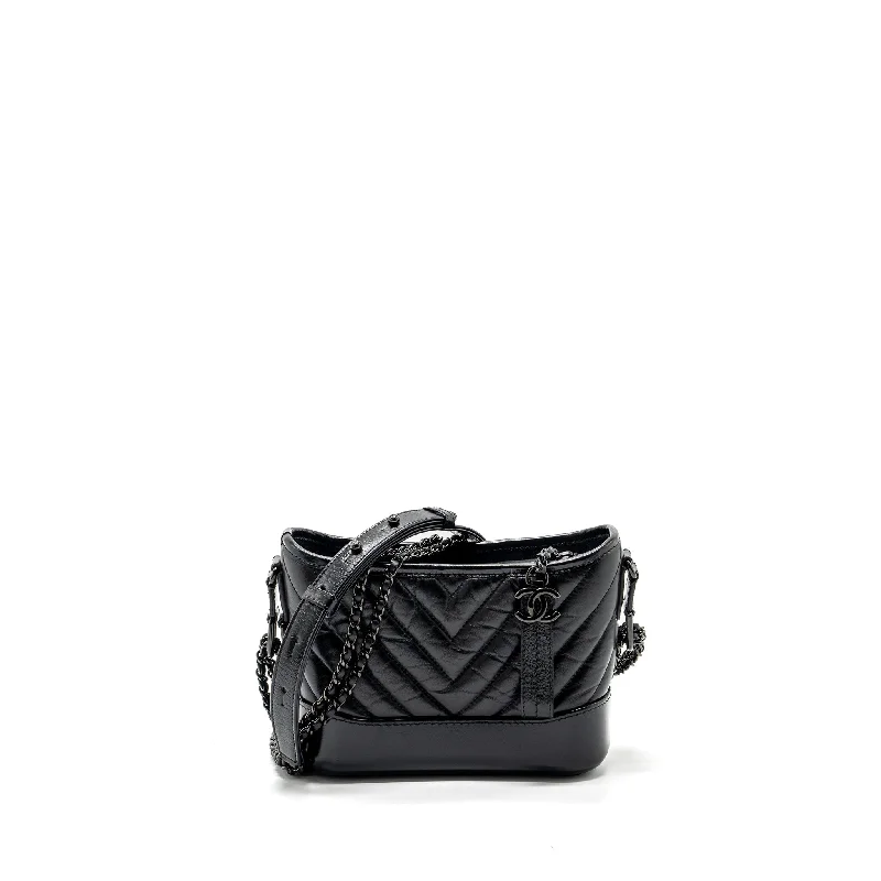 Chanel bags with gold - plated hardwareChanel Small Gabrielle Hobo Bag Chevron Aged Calfskin So Black