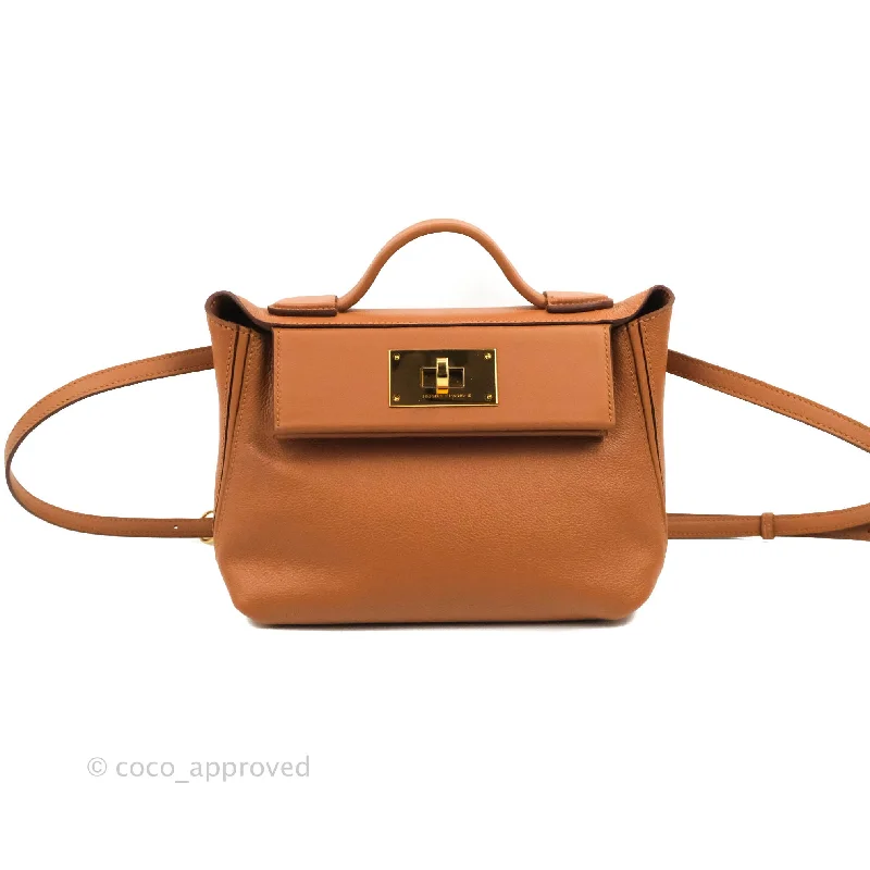 Hermès Evelyne 29cm Dark Brown Canvas with Leather Trim Crossbody BagHermès 24/24 21 Mini Gold Gold Hardware