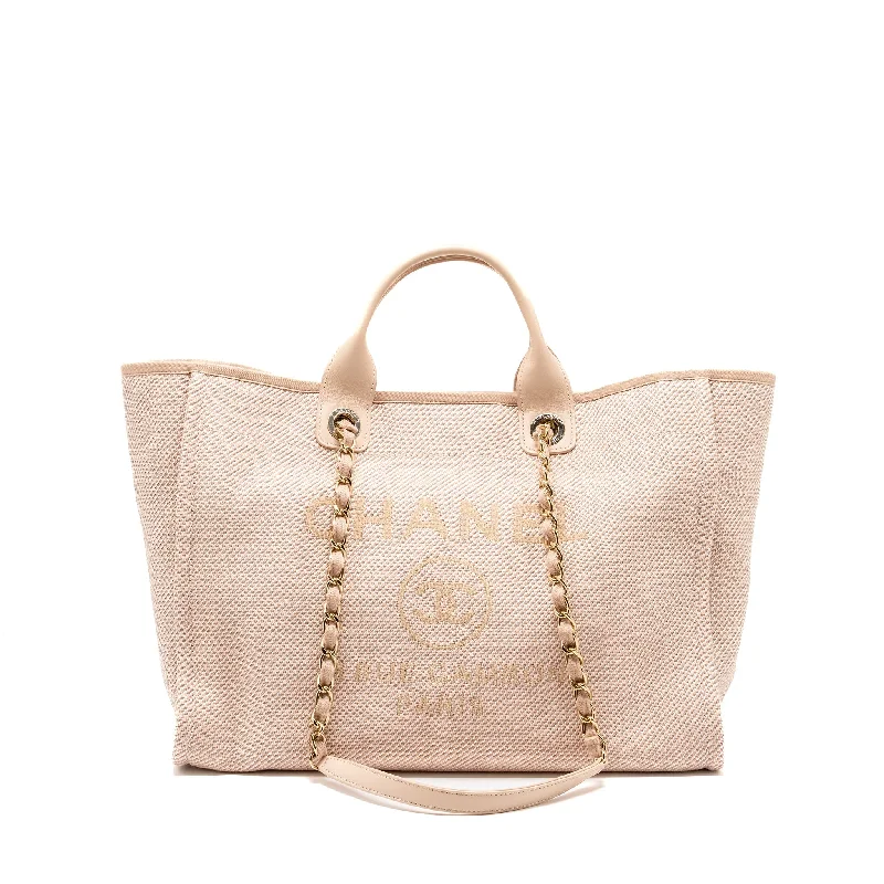 Chanel bags for stay - at - home dads' shopping tripsChanel Deauville Tote Bag Canvas Light Pink LGHW