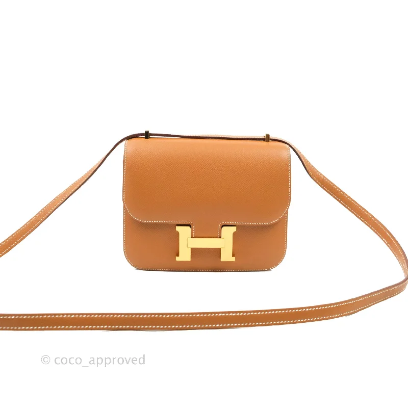 Hermès Evelyne 12cm Crisp White Canvas with Leather Trim Crossbody BagHermès Constance Mini 18 Gold Epsom Gold Hardware