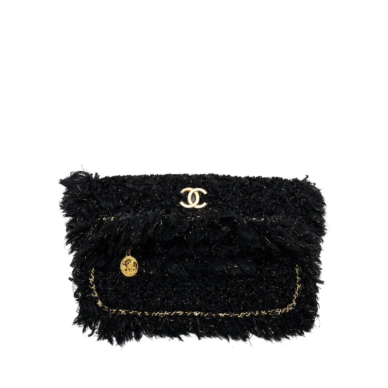 Chanel bags for urban bike ridesChanel Fringe Paris Cosmopolite Clutch Tweed Black GHW