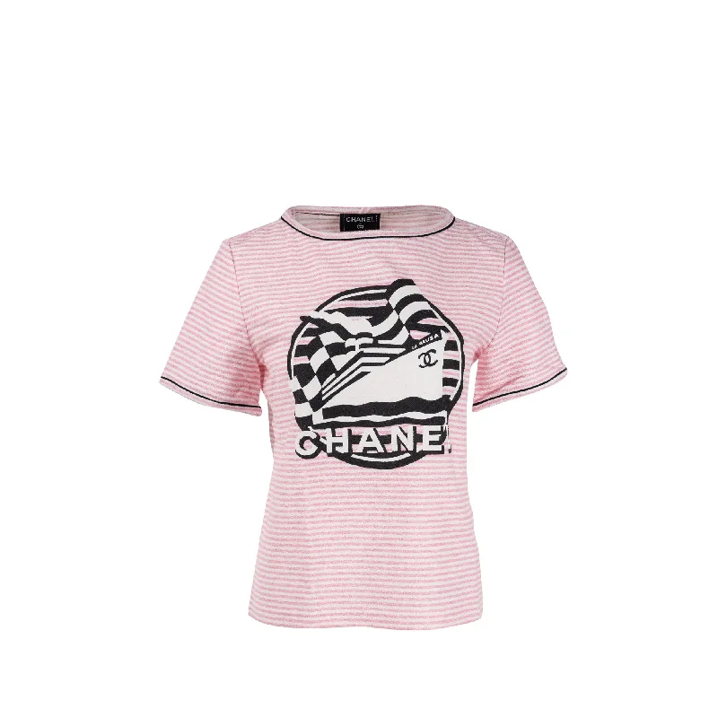 Chanel bags for single parents managing daily lifeChanel Size 36 19C LA PAUSA Striped Terrycl T-shirt Cotton/Polyamide/Elastane Pink/White