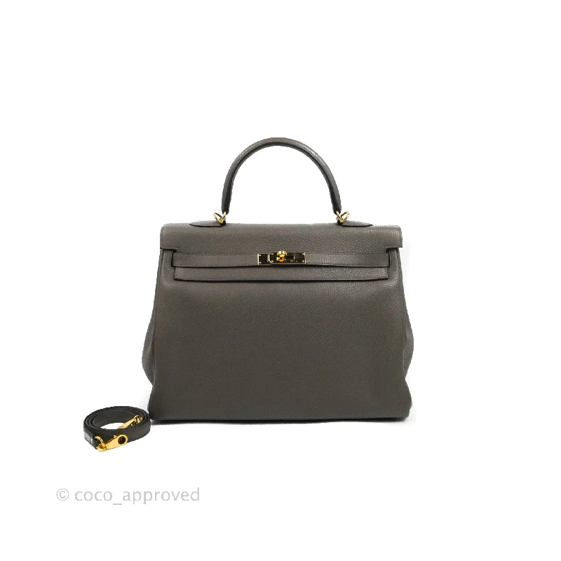 Hermès Kelly Cut 15cm Silver Hardware Lizard Leather ClutchHermès Kelly 35 Retourne Etain Clemence Gold Hardware