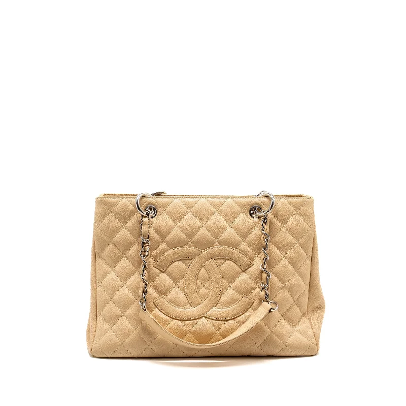 Chanel bags with interlocking CC logosChanel Grand Shopping Tote Bag Caviar Beige SHW