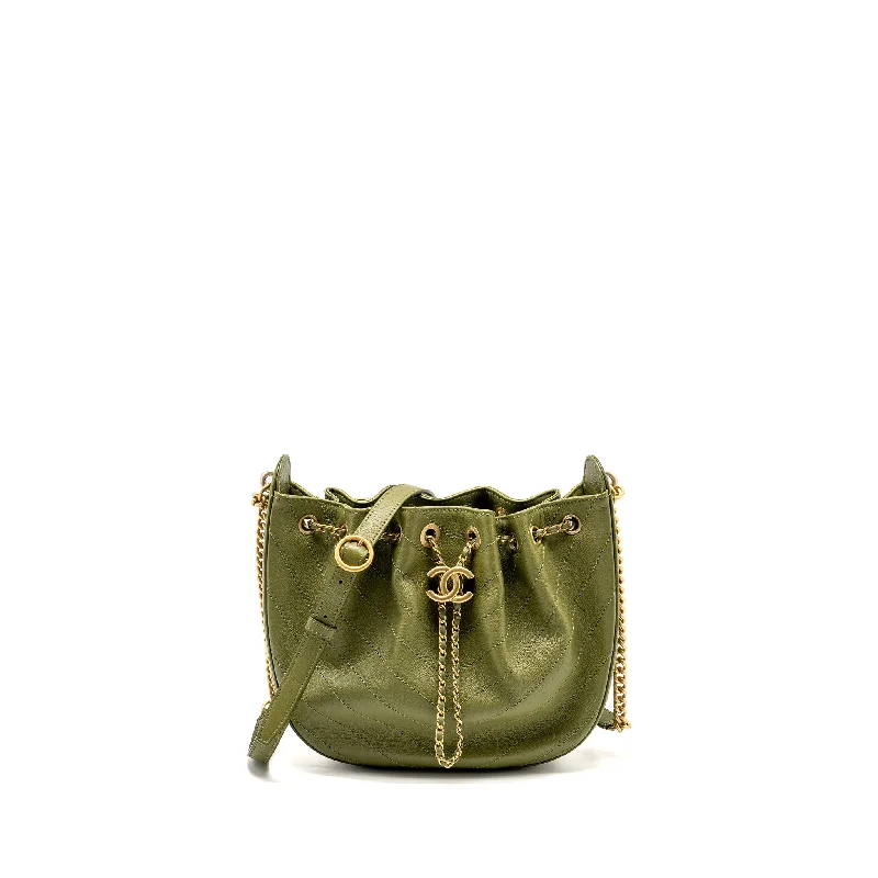 Chanel bags for volleyball matchesChanel Drawstring Bucket Bag Grained Calfskin Olive Green GHW