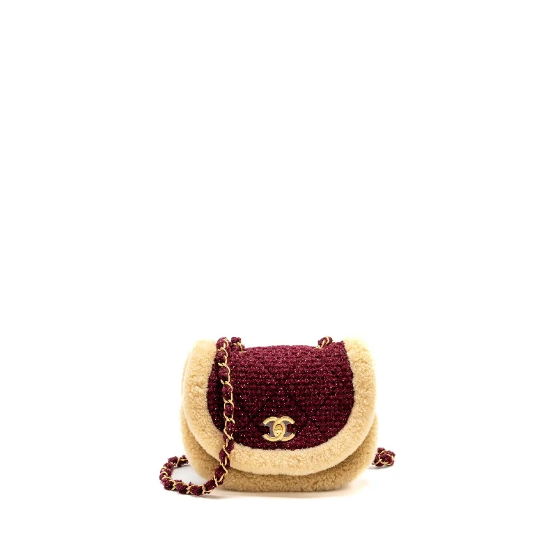 Chanel bags for emergency room nursesChanel 22K Mini Messenger Flap Bag Shearling/Tweed Burgundy/Beige GHW (Microchip)