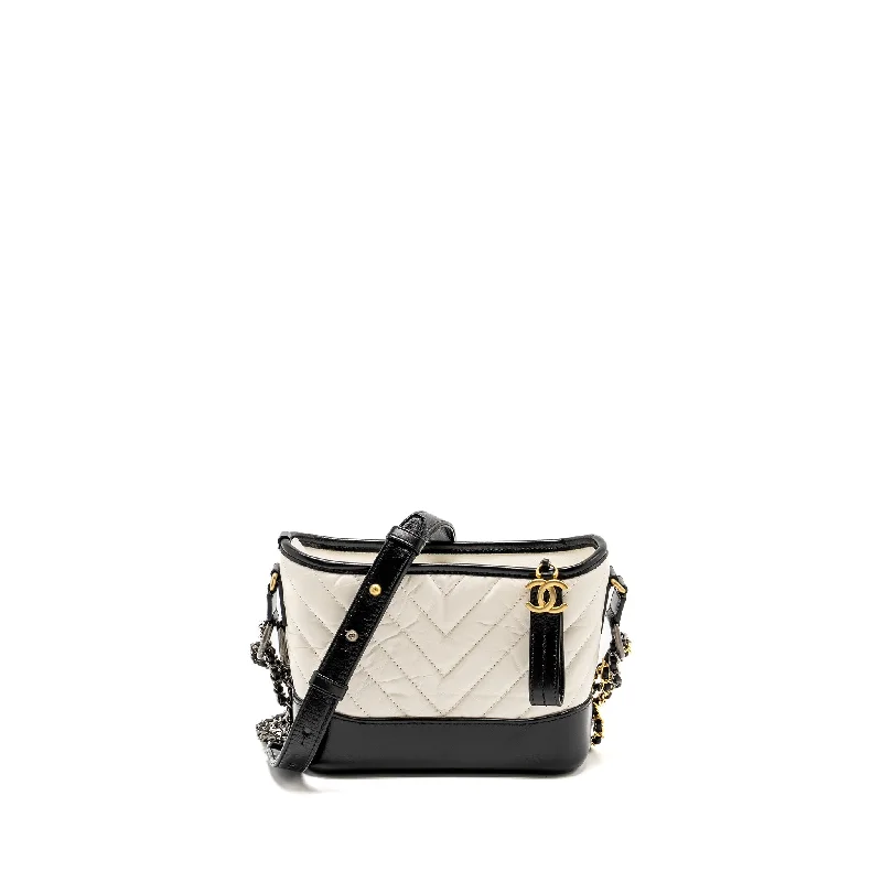 Chanel bags for recording artistsChanel Small Chevron Gabrielle Hobo Bag Calfskin White/Black Multicolour Hardware