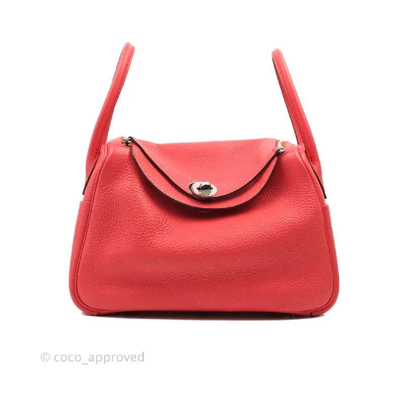 Hermès Bolide 27cm Ruby Red Box Calf Leather HandbagHermès Lindy 26 Rose Jaipur Clemence Palladium Hardware