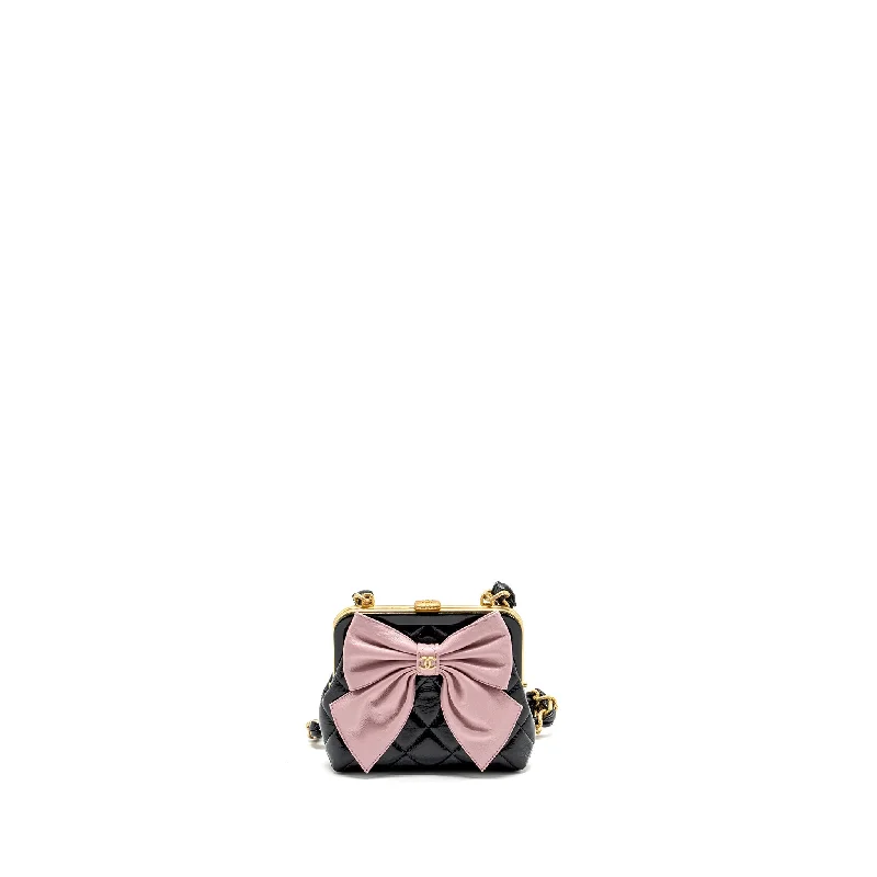 Chanel bags for gardening weekendsChanel 24a Bowknot Clutch with Chain Patent Crumpled Lambskin/Shiny Lambskin Black/Pink GHW (Microchip)