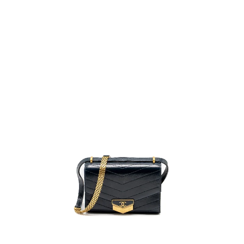 Chanel bags for summer garden partiesChanel Lock me Up Chevron Medal Flap Bag Calfskin Dark Navy GHW