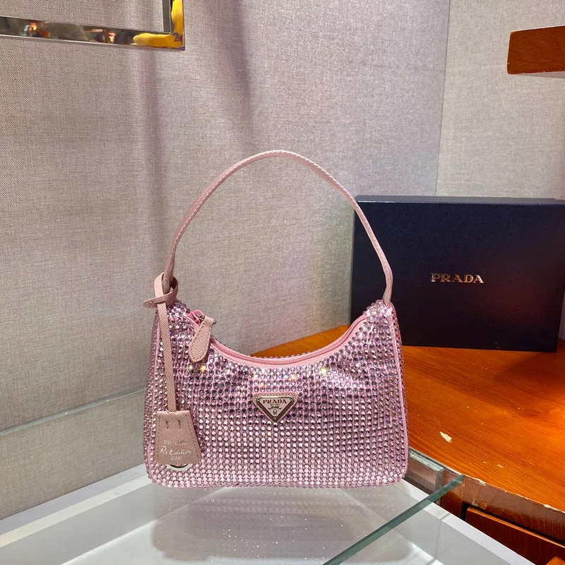 Prada Calfskin Clutch with Crystal - Studded Logo in Pink for WeddingsWhimsy Finds - Prada Bags - 205