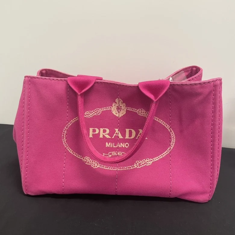 Prada Metallic Nylon Tote in Rose Gold for Shopping MallsPrada Canapa Rose Red Canvas Tote Bag