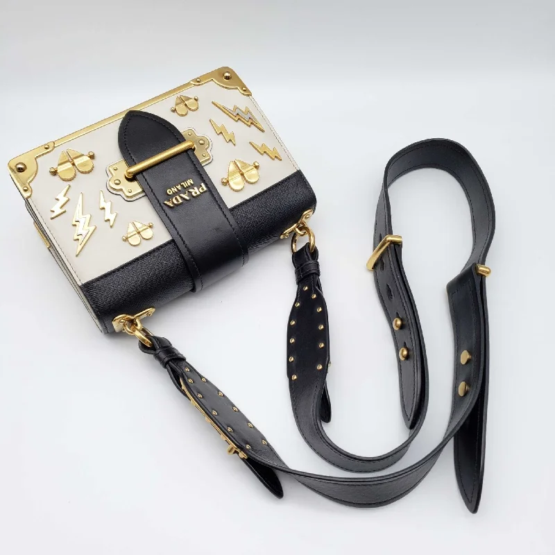 Prada Embroidered Leather Satchel in Brown for Weekend GetawaysPrada Cahier Leather Black and White Shoulder Bag