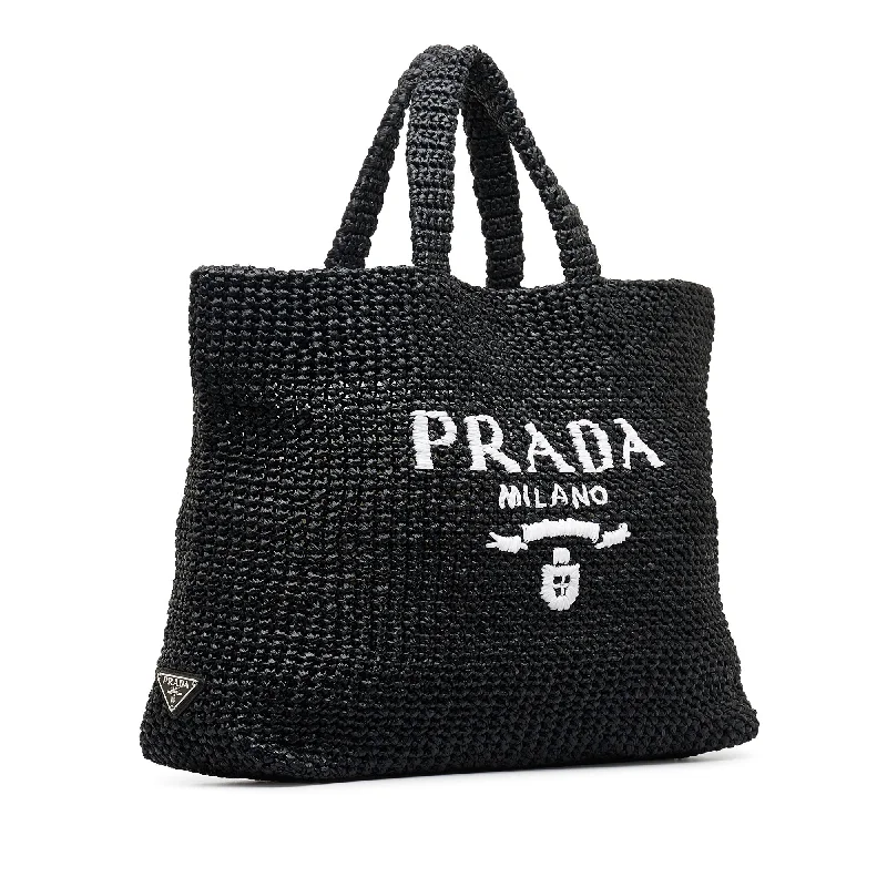 Prada Embroidered Denim Bag in Light Blue for Casual OutingsBlack Prada Raffia Logo Tote