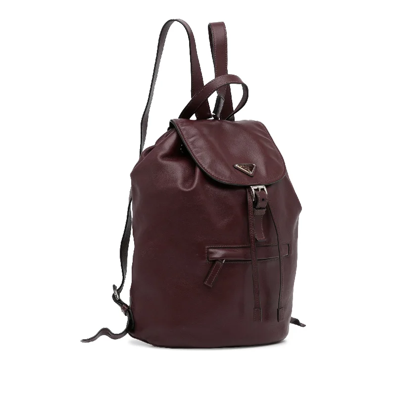 Prada Calfskin Tote with Contrast Stitching in BurgundyPrada Glace Backpack Wine Red Calfskin