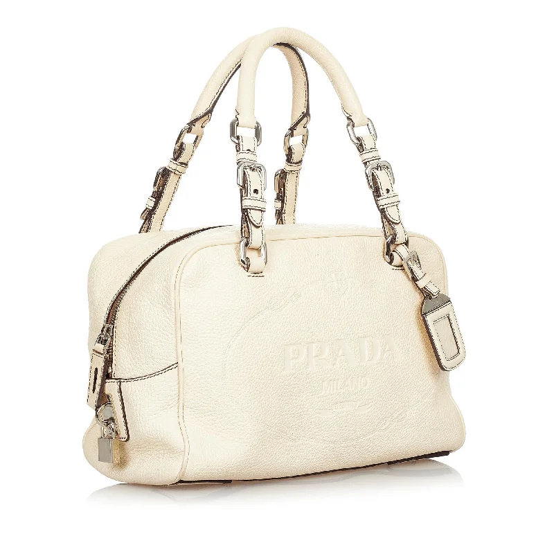 Prada Embroidered Canvas Tote Bag in Multicolor 35cmPrada Vitello Daino Logo Handbag 24212