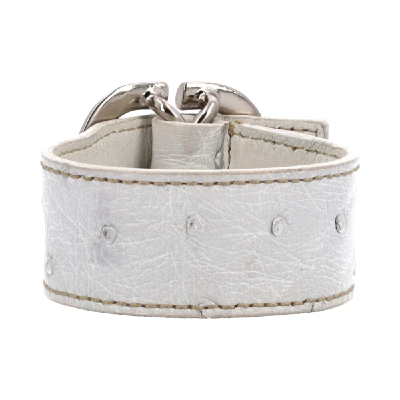 Prada Calfskin Clutch with Crystal - Embellished Logo in PinkPRADA Ostrich Leather Bracelet White