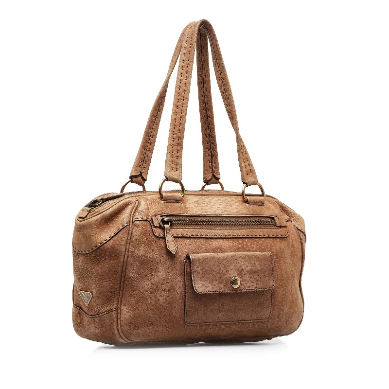 Prada Embroidered Leather Satchel in Brown for Countryside TripsPrada Leather Shoulder Bag