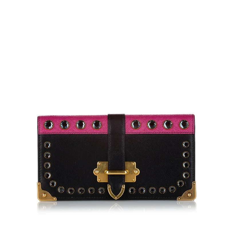 Prada Velvet Shoulder Bag in Royal Purple for EveningPrada Mini Cahier Crossbody Bag Black Studded Leather