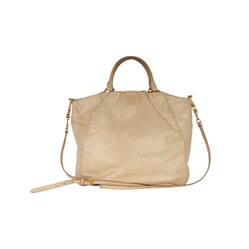 Prada Embroidered Leather Crossbody in Cream for High - TeaPrada Prada Beige Leather Hobo HandBag with Strap