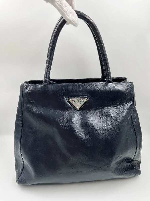 Prada Woven Leather and Nylon Bag in Tan and BlackPrada Navy Leather Tote