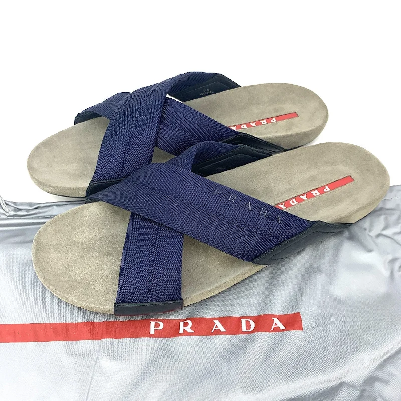 Prada Metallic Patent Leather Bag in Silver for Red - Carpet LooksPrada Cross-Strap Logo Men's Sandals-Navy Blue, Size 9.5