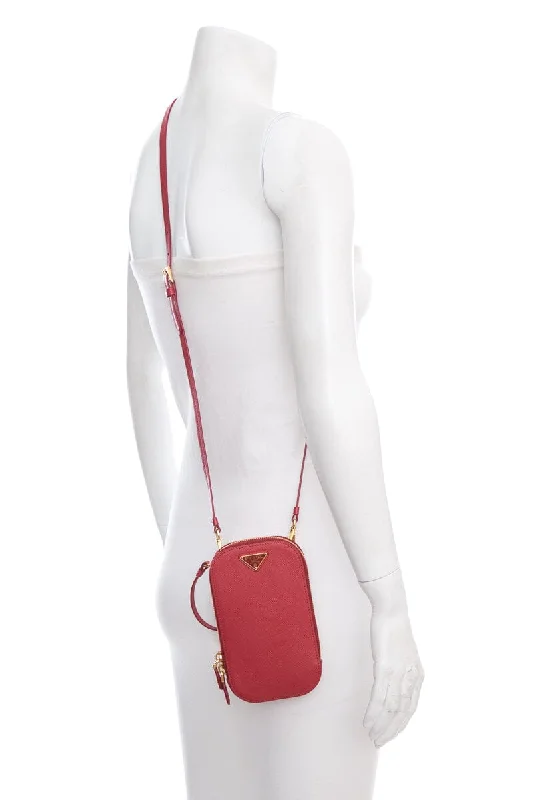 Prada Cleo Satin Clutch Bag with Crystal EmbellishmentsPrada Red Leather Zip Phone Holder Cross-Body