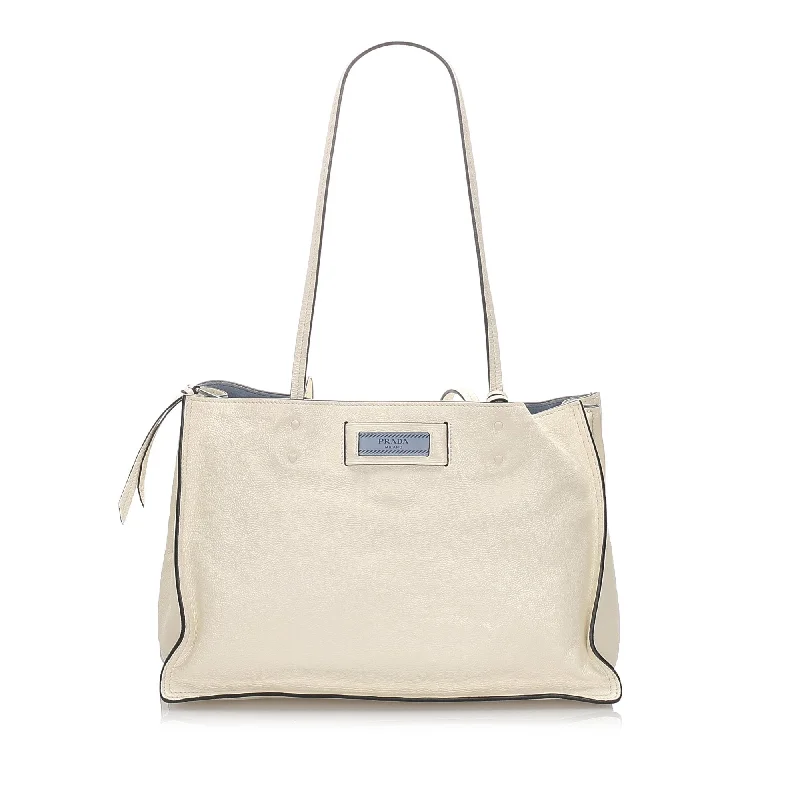 Prada Metallic Patent Leather Bag in Silver for Red - Carpet LooksPrada White Calf Leather Etiquette Tote Bag Italy