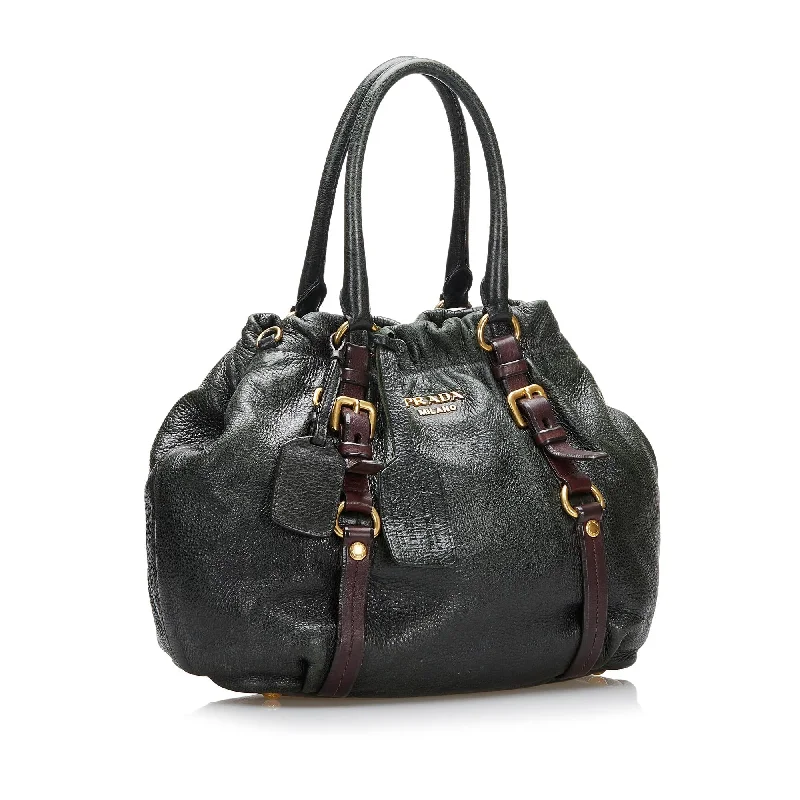 Prada Laser - Cut Leather Bag in Black with Intricate DesignPrada Vitello Daino Satchel 36561