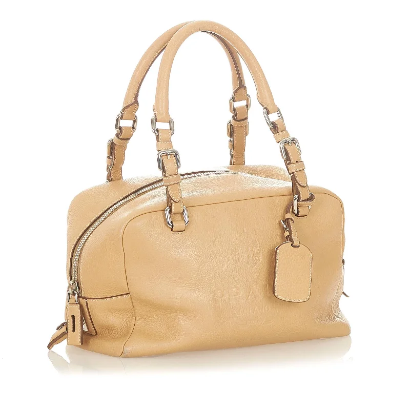 Prada Double - Handle Leather Handbag in Taupe for WorkPrada Vitello Daino Logo Handbag 19278