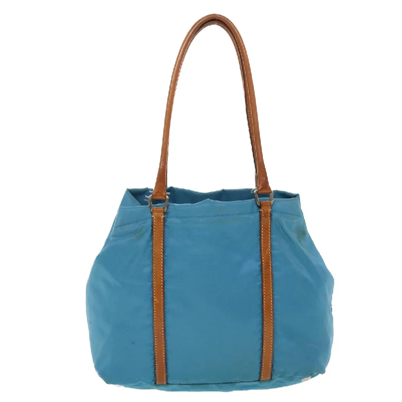 Prada Shearling - Trimmed Bag in Beige for Cold DaysPrada Hand Bag Nylon Light Blue Brown  44988