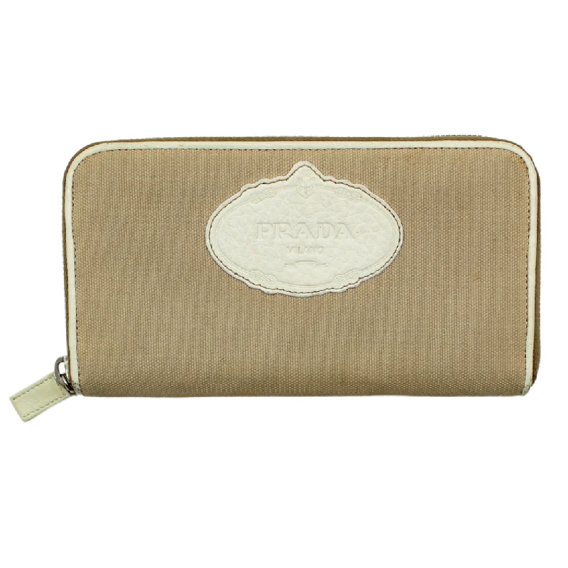 Prada Double - Handle Leather Handbag in Taupe for WorkPrada Vintage Logo Canvas Zip Around Wallet