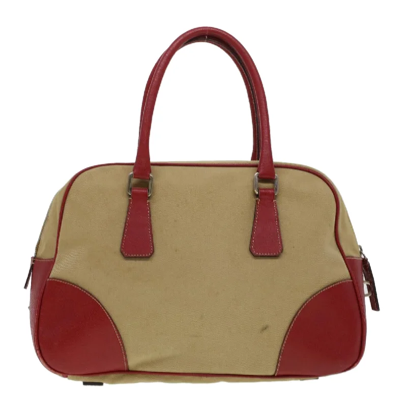 Prada Calfskin Tote with Contrast Stitching in BurgundyPrada Shoulder Bag Canvas Leather Beige Red  ar9627