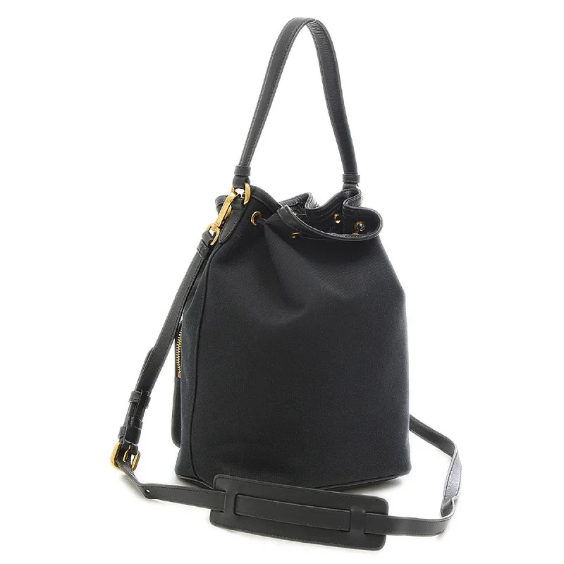 Prada Laser - Cut Leather Bag in Black with Intricate DesignPrada Logo Jacquard Drawstring 2Way Shoulder Ribbon Canvas Black 1BH097