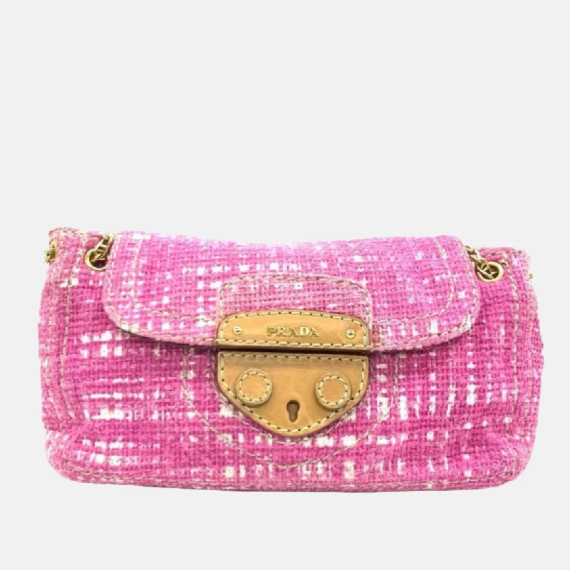 Prada Galleria Saffiano Leather Tote Bag in Black 30cmPrada Pink Sound Lock Tweed Shoulder Bag