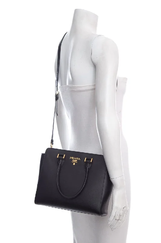 Prada Metallic Nylon Shoulder Bag in Rose Gold for PartiesPrada Black Saffiano Leather Handbag