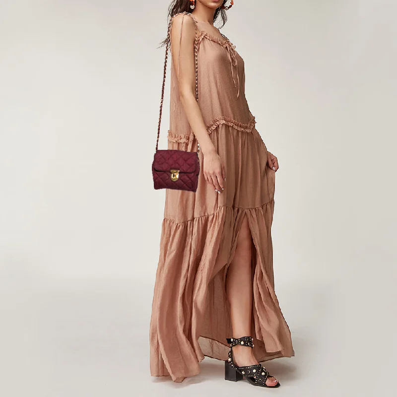 Prada Metallic Leather Handbag in Copper for TrendsettersPrada Burgundy Quilted Satin Flap Chain Shoulder Bag