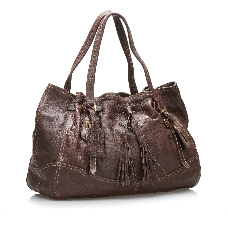 Prada Cleo Satin Clutch Bag with Crystal EmbellishmentsBrown Prada Cervo Drawstring Leather Tote