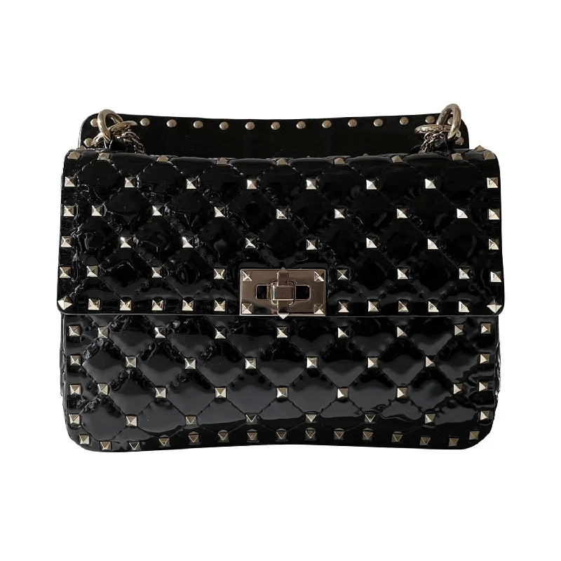 Valentino Garavani Rockstud Metallic Leather Clutch in Silver for Special OccasionsValentino Rockstud Spike Medium Chain Shoulder Bag