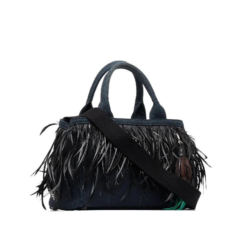 Prada Laser - Cut Leather Bag in Black with Intricate DesignBlack Prada Mini Canapa Convertible Canvas and Feather Tote Satchel