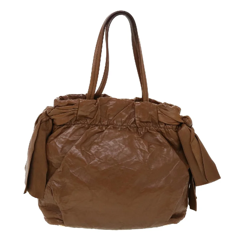 Prada Leather Bucket Bag in Chocolate Brown with StudsPrada Hand Bag Leather 2way Shoulder Bag Brown  yb143