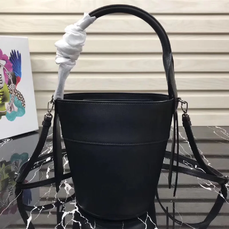 Prada Logo - Embossed Leather Satchel in Khaki 26cmPrada Black Ouverture Leather Bucket Bag