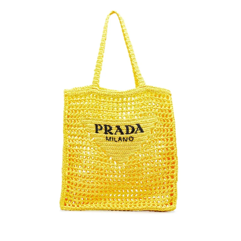 Prada Monochrome Leather Tote in White 32cmPrada Logo Tote Bag Yellow Raffia