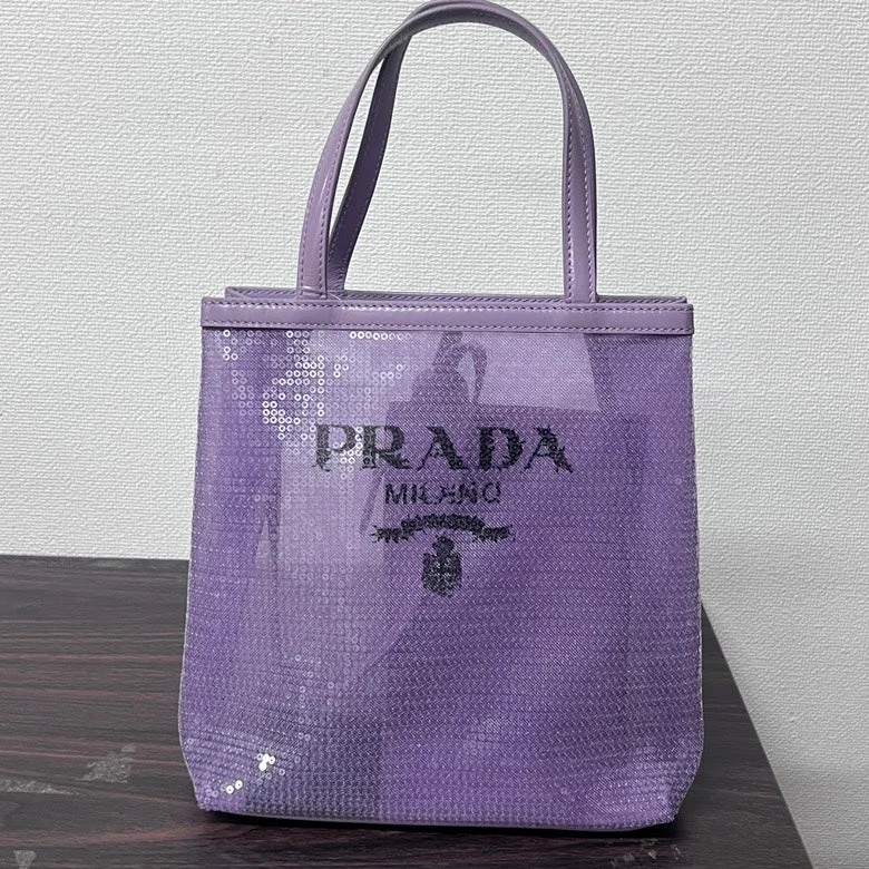 Prada Geometric - Patterned Canvas Bag in Grey for City WalksPrada Small Sequined Mesh Tote Bag With Pouch