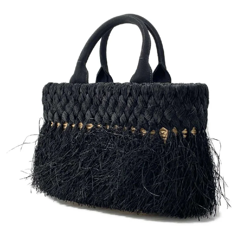 Prada Logo - Embossed Canvas Tote in Khaki 38cmPRADA Basket Bag Black 1BG089 Raffia Canvas