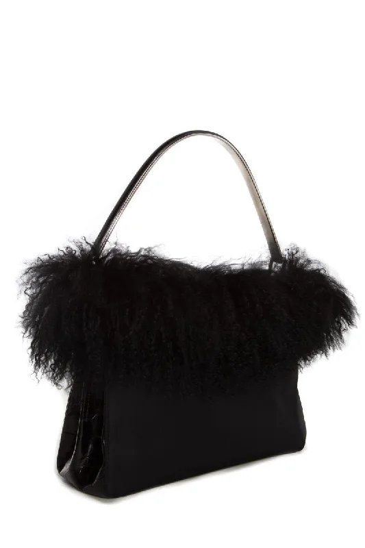 Prada Raffia Tote Bag in Natural Color for SummerPrada Black Fur Handle Bag