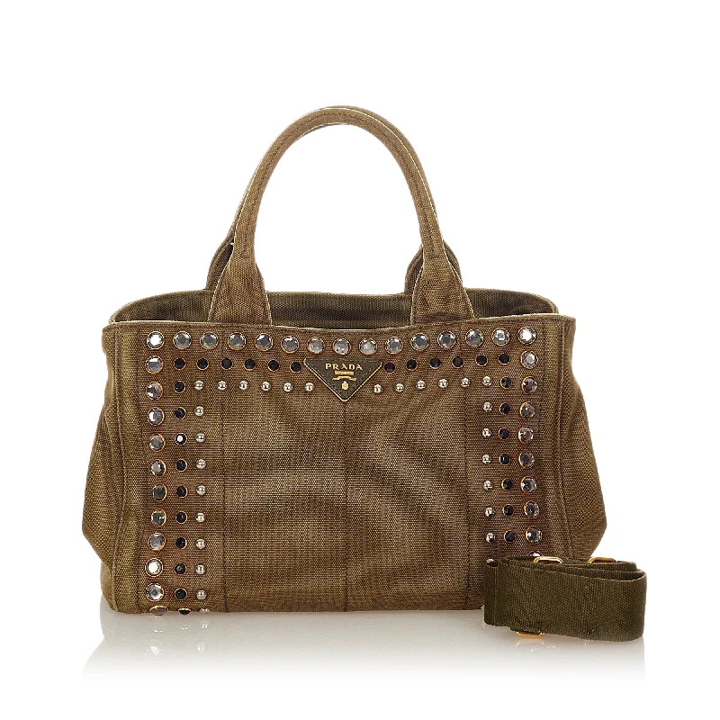 Prada Beaded Leather Clutch in Champagne for WeddingsPrada Canapa Studded Canvas Satchel