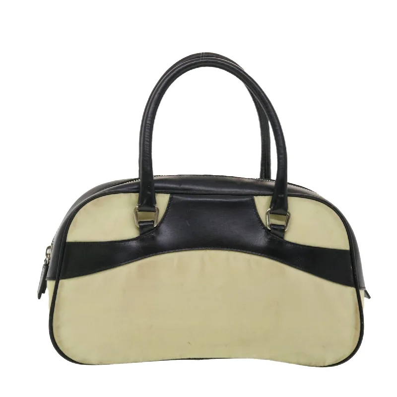 Prada Embroidered Leather Satchel in Brown for Weekend GetawaysPrada Hand Bag Nylon Black Beige  am4158